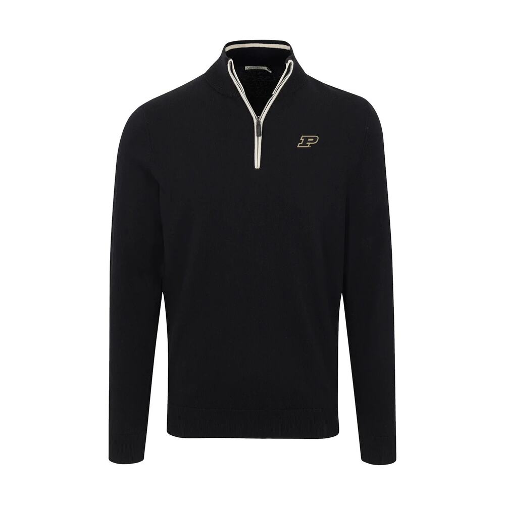NWT Collars & Co Purdue Black Luxury Touch Cotton & Cashmere 1/4 Zip Sweater S